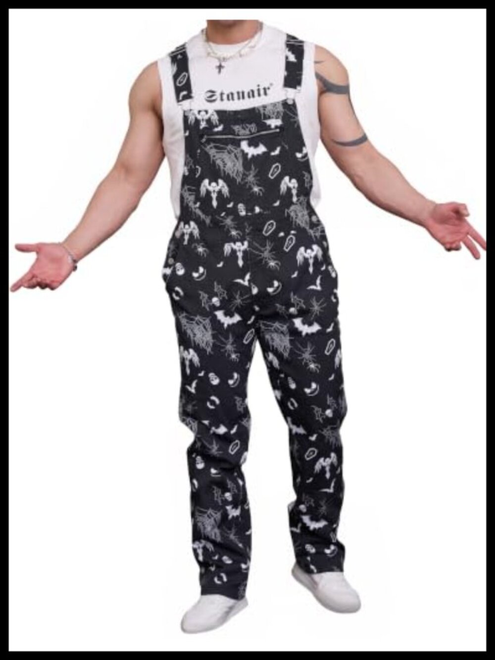 Men's Halloween Skeleton Print Bib Overalls Jumpsuit Costume Party